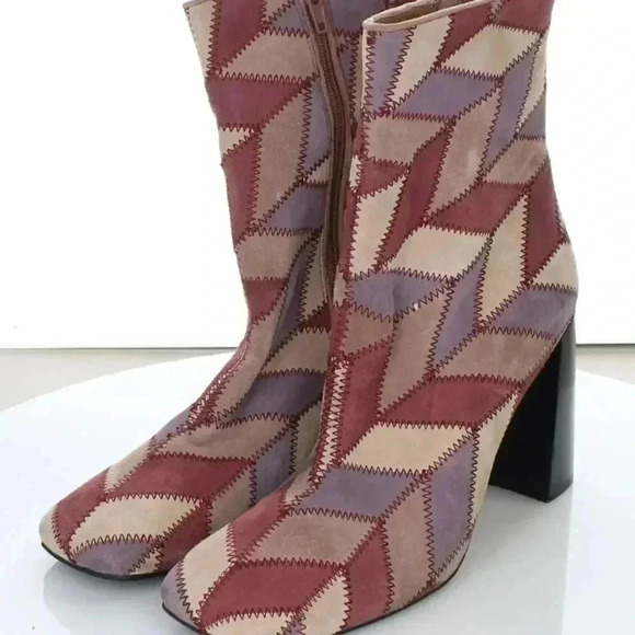 Jeffrey Campbell Versus Block Heel Suede Leather Boots Booties Pink 9 - Picture 1 of 14
